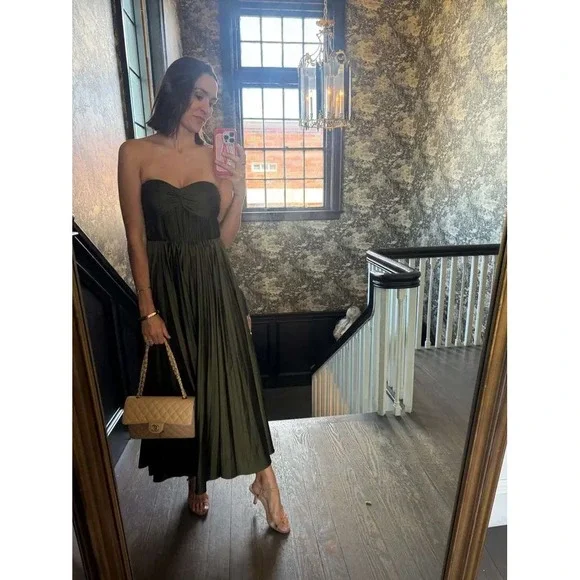 AMUR Strapless Olive Green Dress
